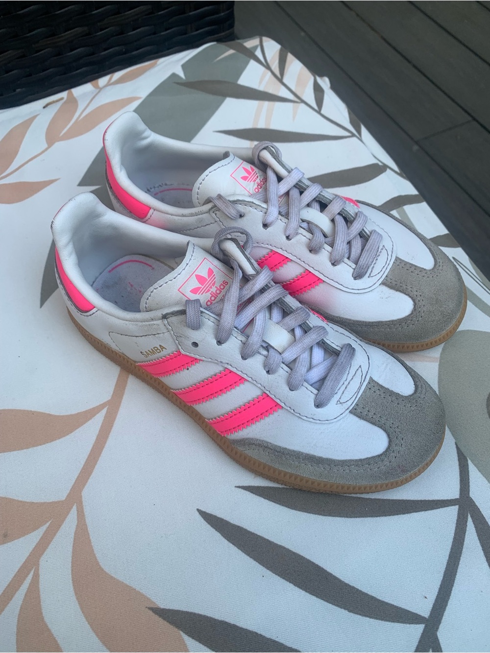 adidas Kids Samba Sneakers - White, Gray & Neon Pink